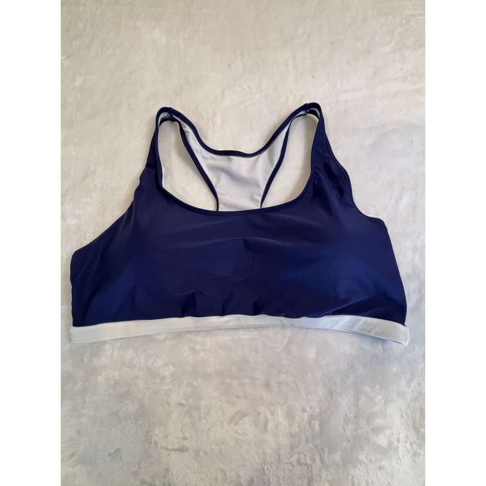 Navy Blue Racerback Bikini Top White Trim Sporty Swim Top Size 20W